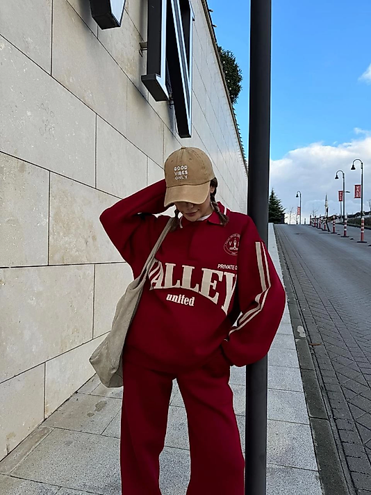 Kadın 3 İplik Sweat Baggy Pantolonlu Takım - Bordo
