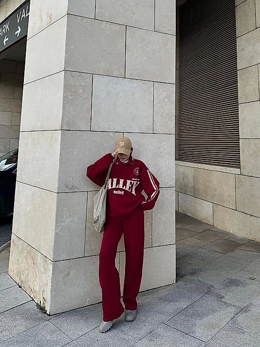 Kadın 3 İplik Sweat Baggy Pantolonlu Takım - Bordo