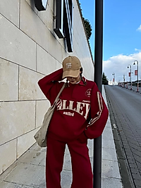 Kadın 3 İplik Sweat Baggy Pantolonlu Takım - Bordo