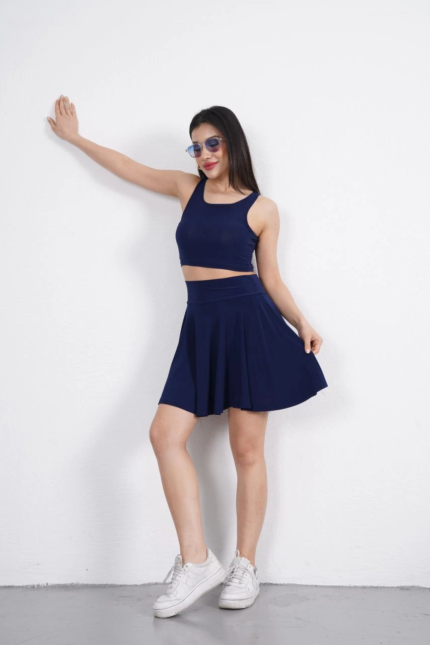 Sendy Kumaş Bisiklet Yaka Crop Şortlu Etek